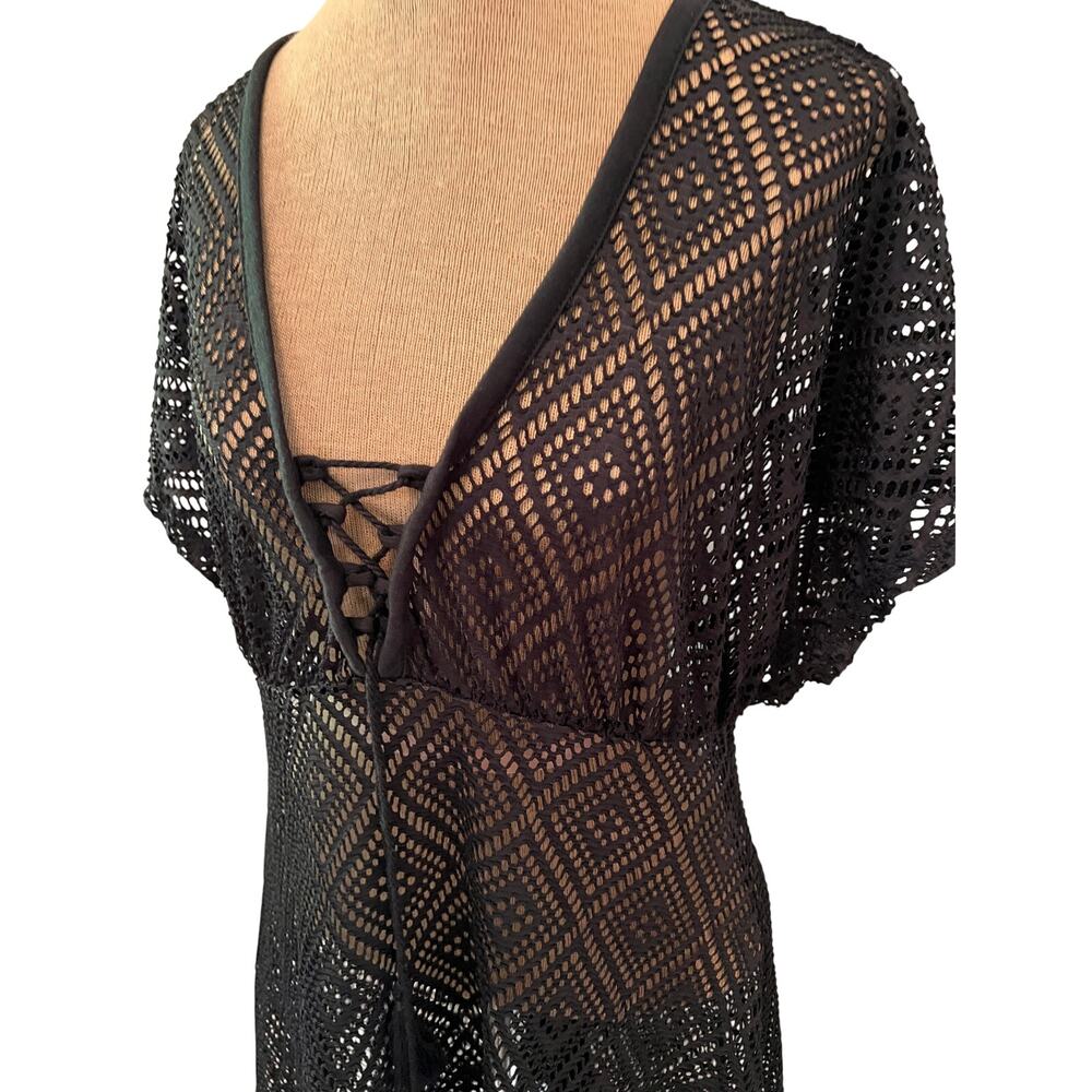 Ocean Pacific black open weave mesh dress top swim cover goth grunge layer piece
